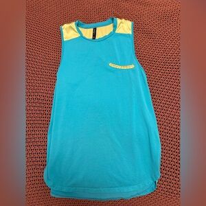 Two Fly Western Teal and Yellow Sleeveless Top